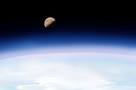 Space travel, moon at the horizon,no stars , photographic-retouchingの写真素材