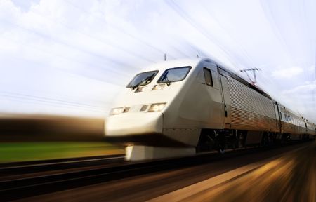 Fast train with motion blurの写真素材