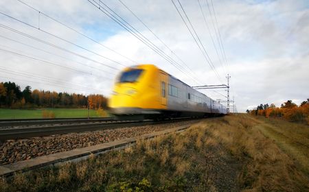 Fast train with motion blurの写真素材