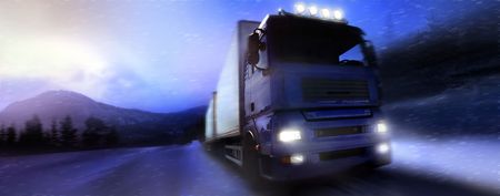  truck driving on country-road/photographic-retouchingの写真素材
