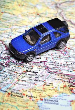 Toy car on top  road mapの写真素材