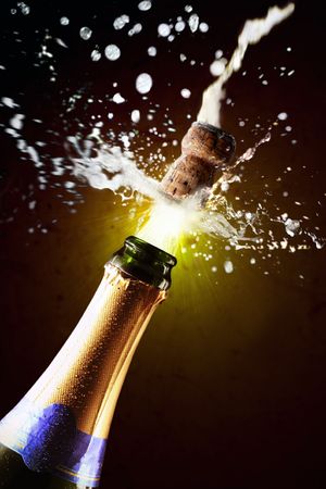 Close up of champagne cork poppingの写真素材