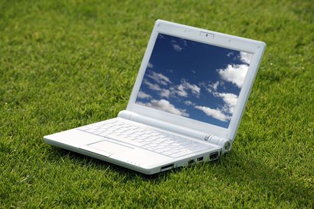 white laptop in natureの写真素材