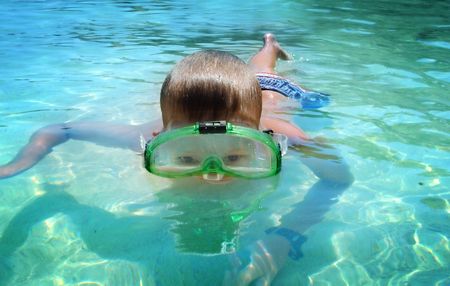 Boy in Swimming, Malta, Blue Lagoonの写真素材