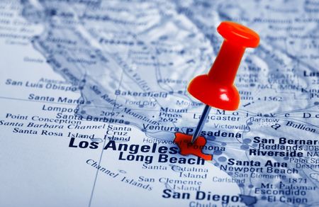 Thumbtack in a  Map with a Selective Focusの写真素材