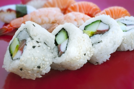 sushi with differend kinds of fresh fishの写真素材