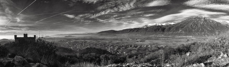 the valley of the Dora baltea the castle of Montalto Dora and the country of the same nameの写真素材