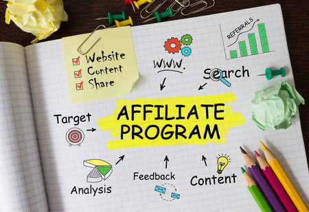 Notebook with Toolls and Notes about Affiliate Program,conceptの写真素材