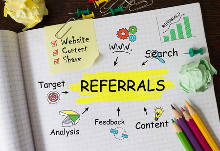 Notebook with Toolls and Notes about Referrals, conceptの写真素材