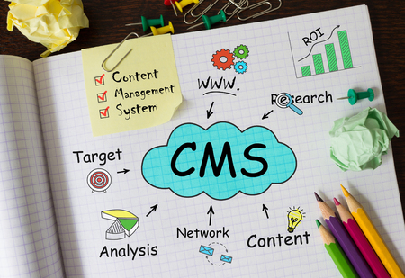 Notebook with Toolls and Notes about CMS,conceptの写真素材