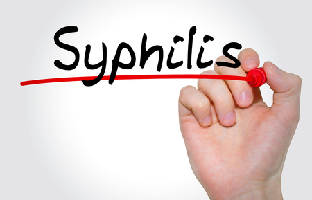 Hand writing inscription Syphilis with marker, conceptの写真素材