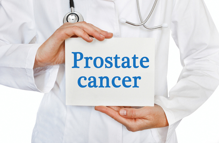 Prostate cancer card in hands of Medical Doctorの写真素材