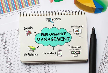 Notebook with Toolls and Notes about Performance Managementの写真素材