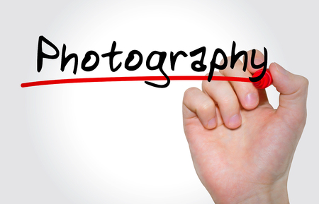 Hand writing inscription Photography with marker, conceptの写真素材