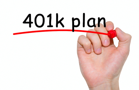 Hand writing inscription 401k plan with marker, conceptの写真素材