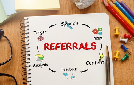 Notebook with Toolls and Notes about Referralsの写真素材