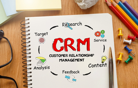 Notebook with Toolls and Notes about CRM,conceptの写真素材