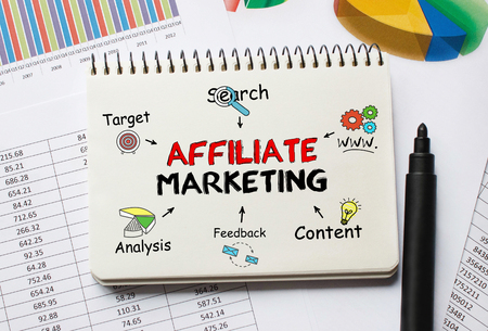 Notebook with Toolls and Notes about Affiliate Marketingの写真素材