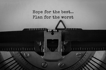 Text Hope for the best Plan for the worst typed on retro typewriterの写真素材