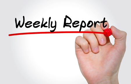 Hand writing inscription Weekly Report with marker, conceptの写真素材