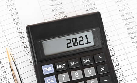 Calculator with the word 2021 on the display, conceptの写真素材