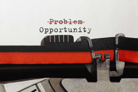 Text Problem Opportunity typed on retro typewriterの写真素材