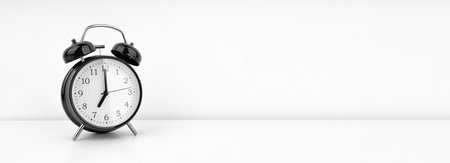 Black alarm clock on white backgroundの写真素材