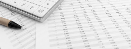 Calculator on financial statement. financial and business concept.の写真素材