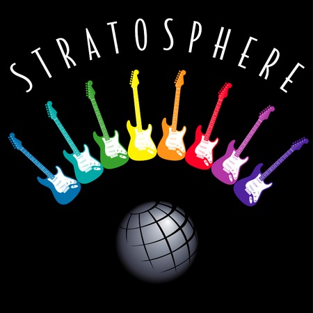 Electric Guitars in a Rainbow creating a stratosphere around the earthのイラスト素材