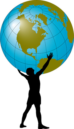 Man with a globe overheadのイラスト素材