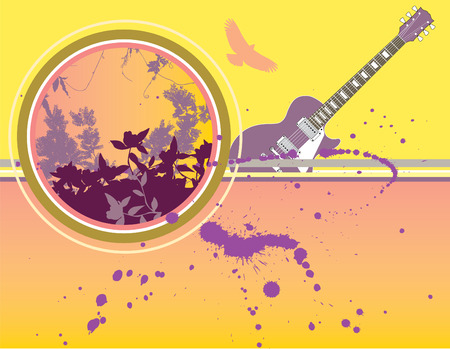 Background with a guitar and grunge elementsのイラスト素材