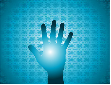 a hand touching a screen as concept for digital identity scanのイラスト素材