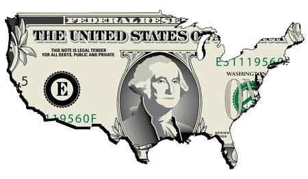 A nicely drawn dollar bill in the shape of the USAのイラスト素材