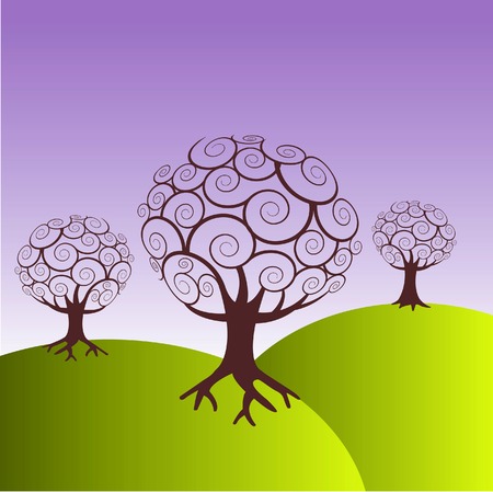 Vector Landscape with three trees and background space for textのイラスト素材