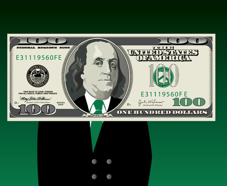 Ben Franklin in a business suit framed by a hundred dollar billのイラスト素材
