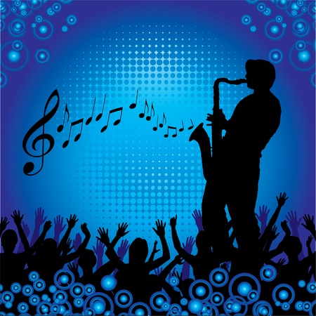 A sax player performs for an audienceのイラスト素材