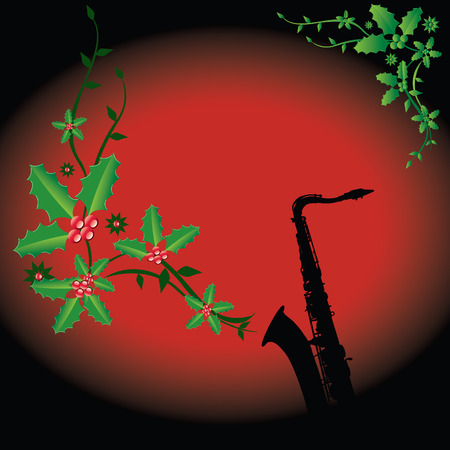 A holiday background with a sax with Christmas holly coming out of itのイラスト素材