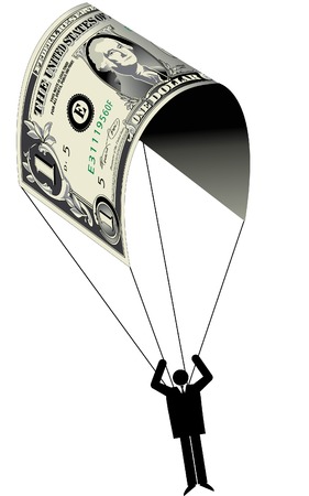 A man uses a dollar for a parachute, in vector formatのイラスト素材