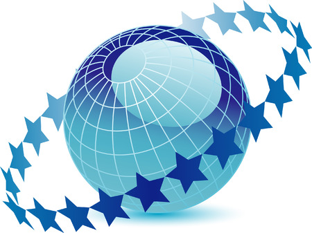 Blue vector globe circled by stars のイラスト素材