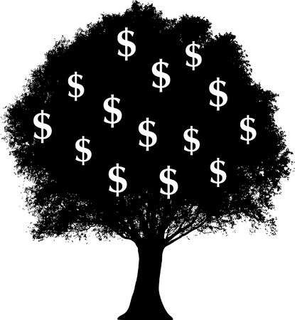 A black and white vector depiction of a money treeのイラスト素材