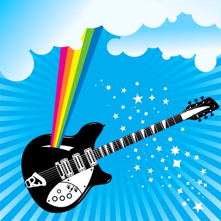 A music vector background with guitar and rainbowのイラスト素材