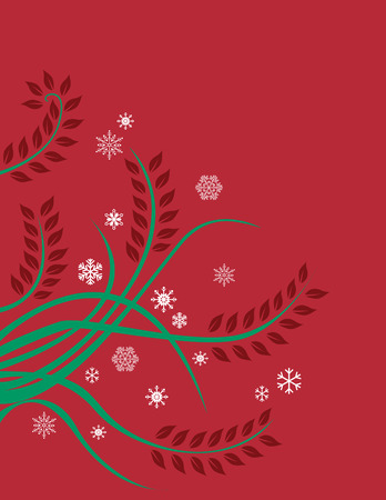 A red and green Christmas, floral design with snow flakesのイラスト素材