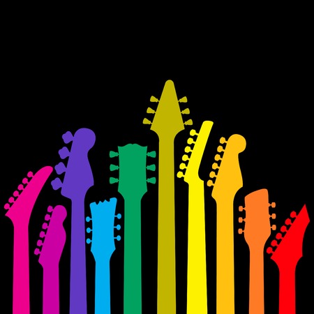 A vector background with a rainbow of Guitar headstocksのイラスト素材