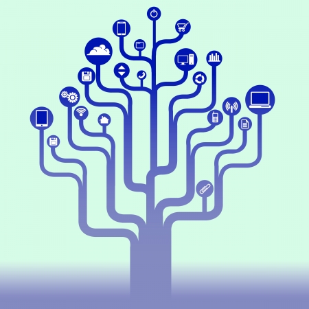 Abstract technology tree background with icons for Web or Print のイラスト素材