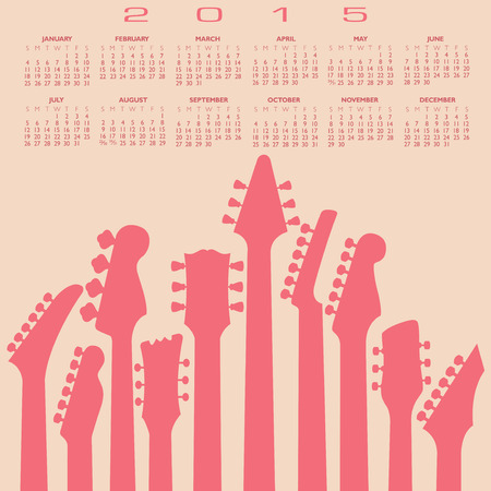 An abstract 2015 Guitar music calendar for Print or Webのイラスト素材