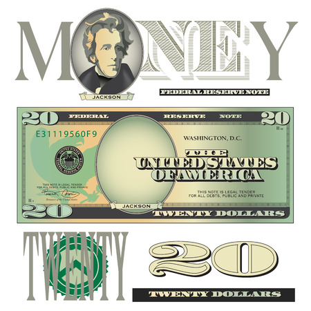 Miscellaneous twenty dollar bill elementsのイラスト素材