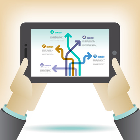 Hands Holding a Tablet Computer with infographicsのイラスト素材
