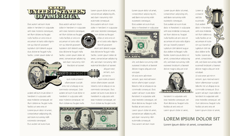 Two Page Spread Money Themed Layout Templateのイラスト素材