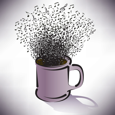 Musical Notes and Coffee Cup Backgroundのイラスト素材