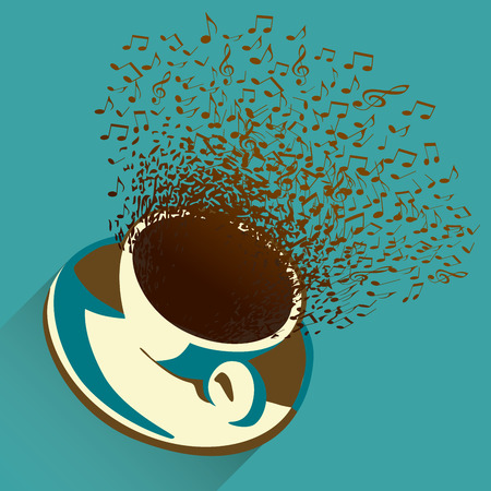 Musical Notes and Coffee Cup Backgroundのイラスト素材